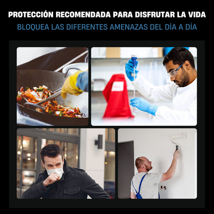 La visera protege el rostro contra el polvo fino y las partículas suspendidas en el aire.