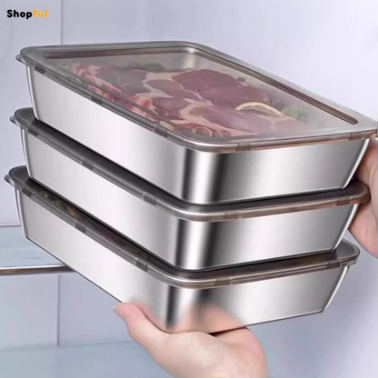 Recipiente de acero inoxidable 304 de 2500 ml – Una solución segura y práctica para conservar alimentos (25×20×6 cm)