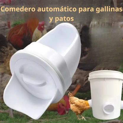 Comedero automático para gallinas y patos, compatible con todo tipo de cubetas – incluye broca y sierra de corona