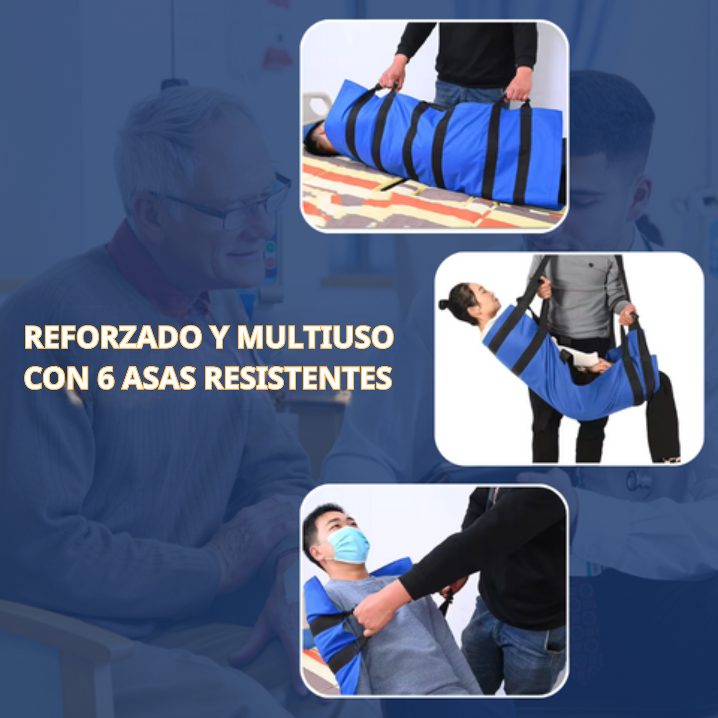 Alfombra de transferencia para pacientes con 6 asas reforzadas — uso médico y cuidado de personas mayores