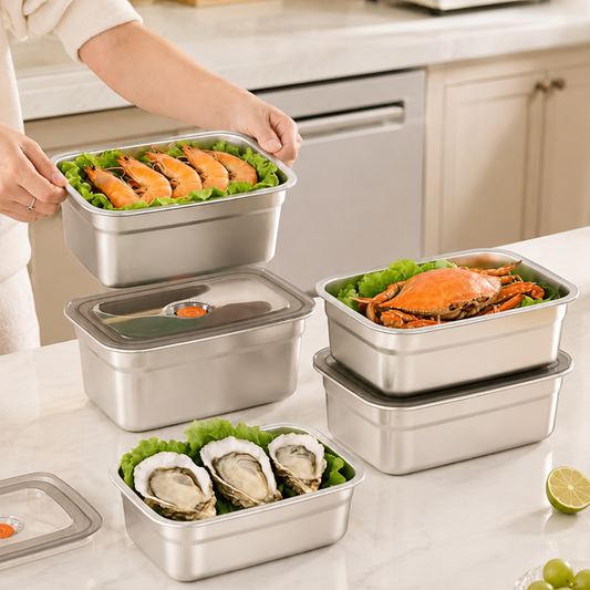 Recipiente antibacteriano al vacío para alimentos de acero inoxidable, 1500 ml – también apto para microondas.