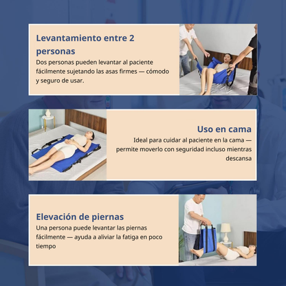 Alfombra de transferencia para pacientes con 6 asas reforzadas — uso médico y cuidado de personas mayores