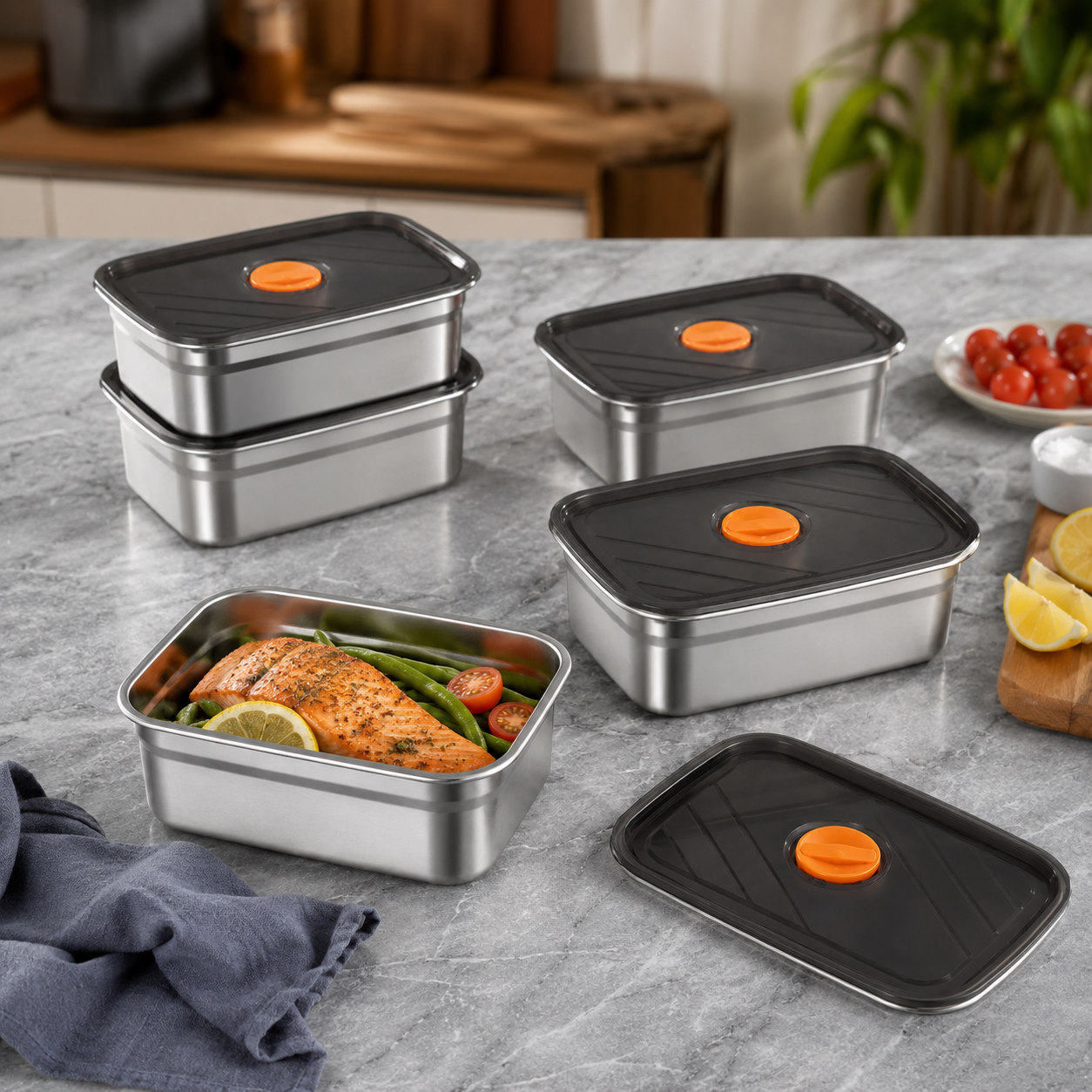 Recipiente Grande Para Alimentos Al Vacío De Acero Inoxidable Antibacteriano De 1000ml