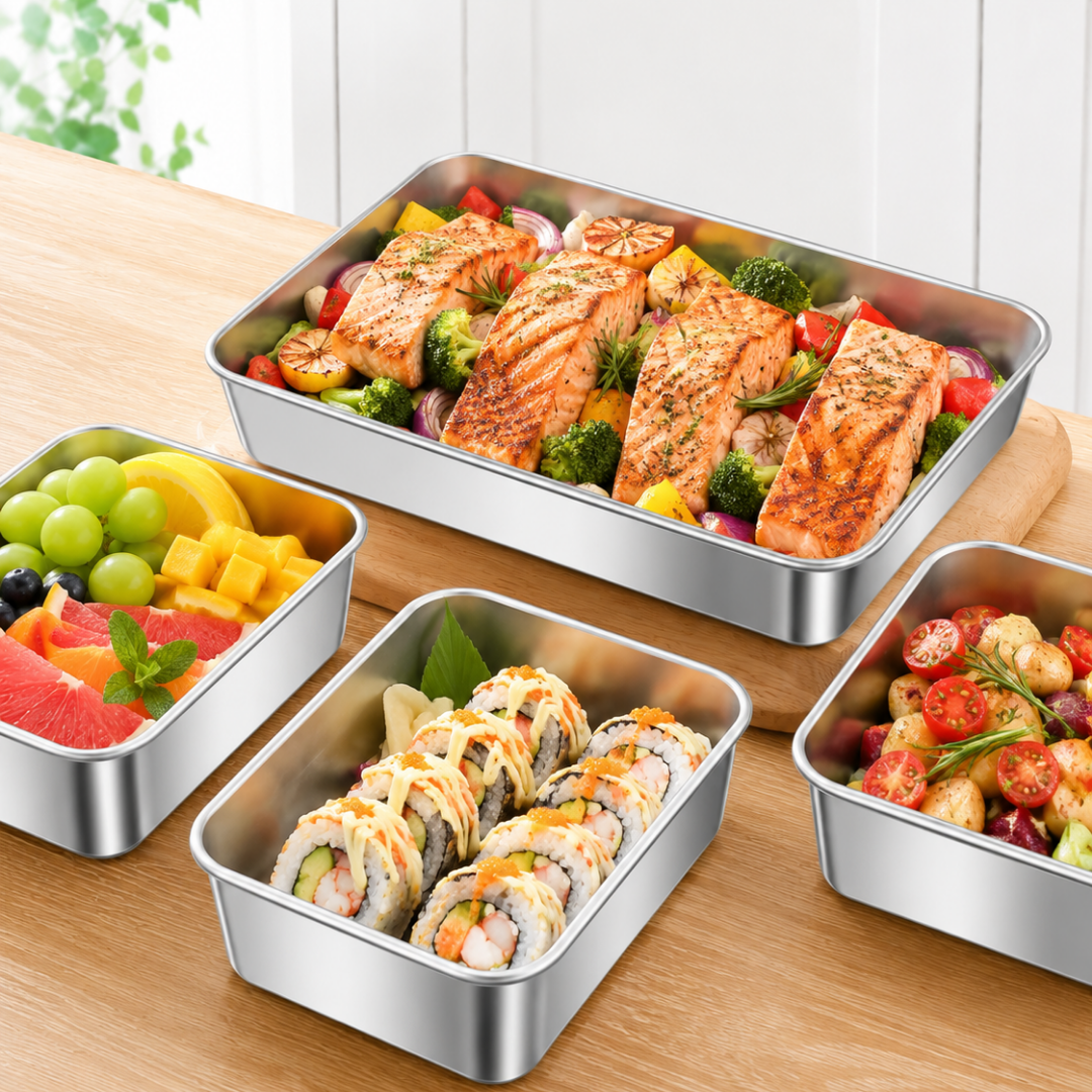 Bandeja de Acero Inoxidable 304 para Alimentos — Conserva y Cocina con Máxima Comodidad