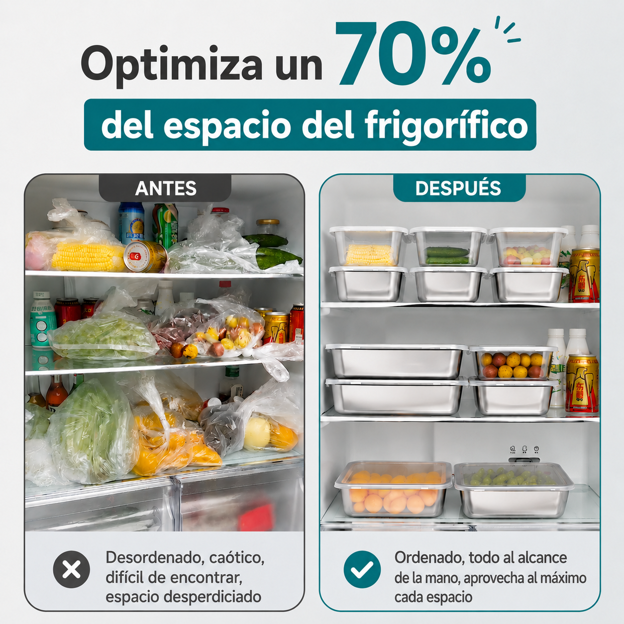 Recipiente hermético de acero inoxidable 304: conserva los alimentos frescos por más tiempo, de forma segura y sin olores.