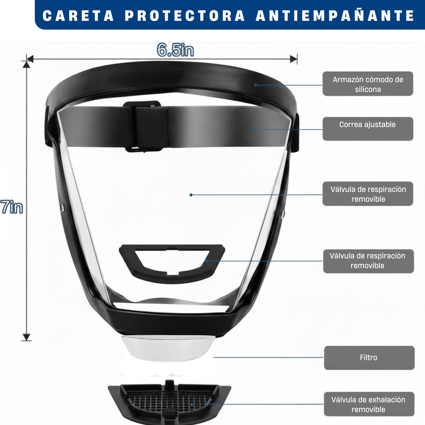 La visera protege el rostro contra el polvo fino y las partículas suspendidas en el aire.