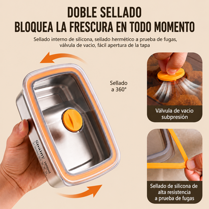 Recipiente para alimentos al vacío antibacteriano en acero inoxidable 316 (19x14x6 cm)