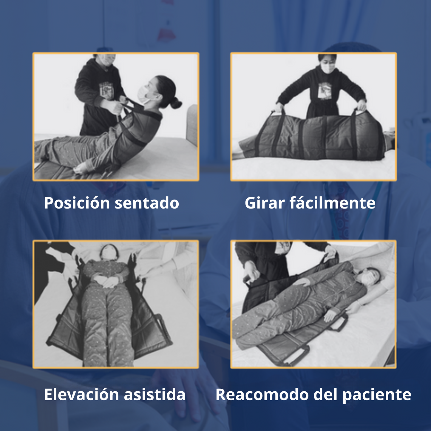Alfombra de transferencia para pacientes con 6 asas reforzadas — uso médico y cuidado de personas mayores