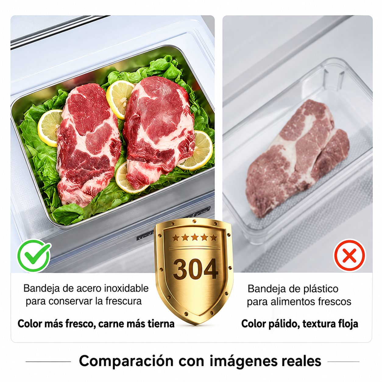 Recipientes inox SUS304 | Alimentos frescos por más tiempo (25×20×5 cm)