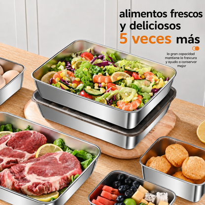 Recipiente hermético de acero inoxidable 304: conserva los alimentos frescos por más tiempo, de forma segura y sin olores.