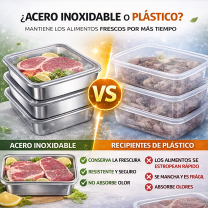Recipiente de acero inoxidable 304 de 2500 ml – Una solución segura y práctica para conservar alimentos (25×20×6 cm)