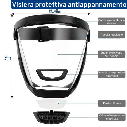 La visera protege el rostro del polvo fino y de la niebla