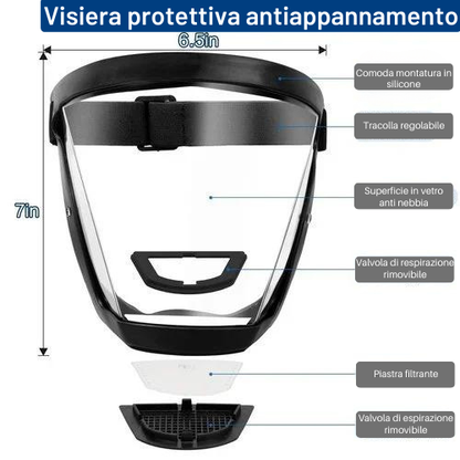 La visera protege el rostro del polvo fino y de la niebla