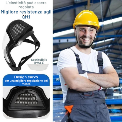 La visera protege el rostro del polvo fino y de la niebla