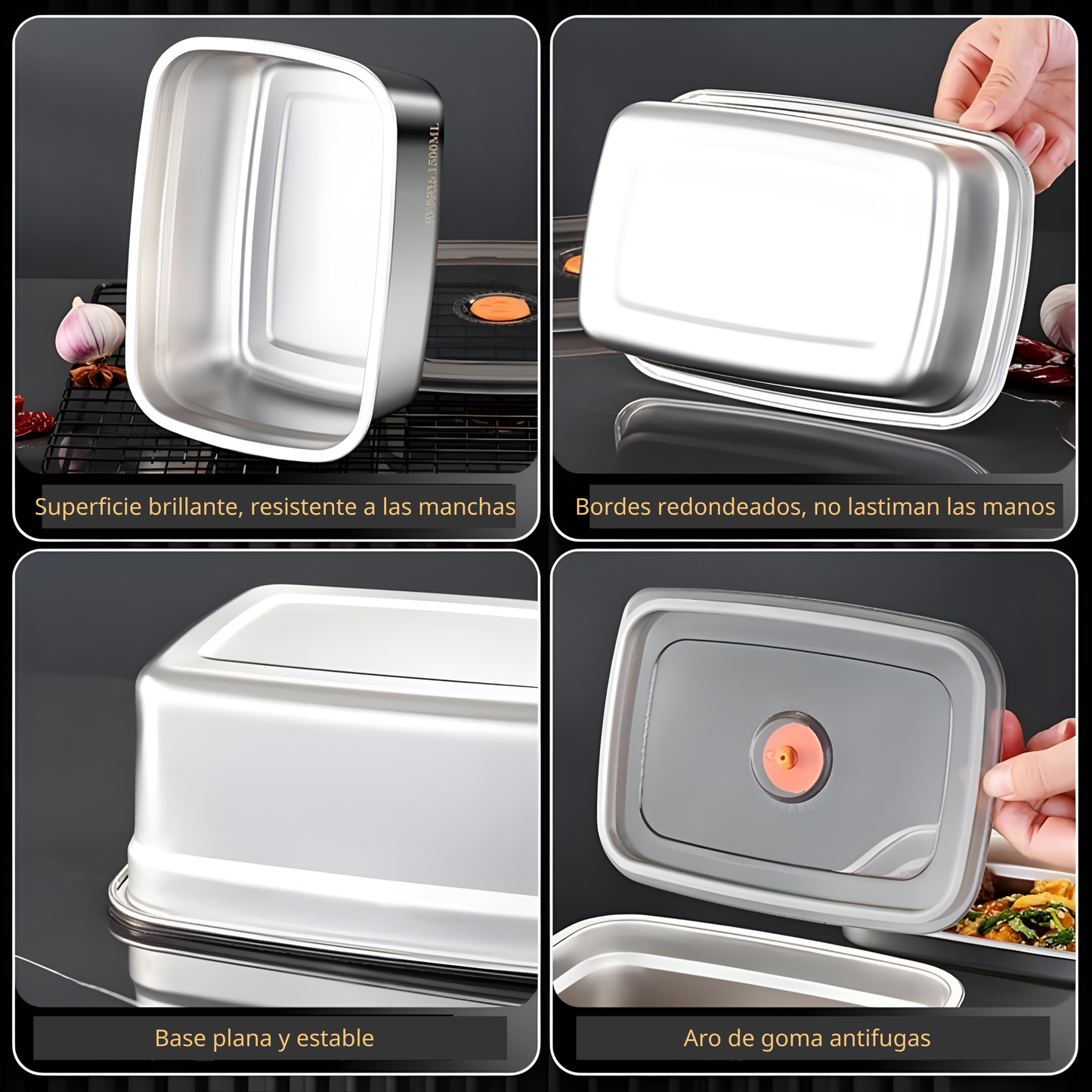 Recipiente hermético antibacteriano de acero inoxidable 316 (19 × 14 × 6 cm)