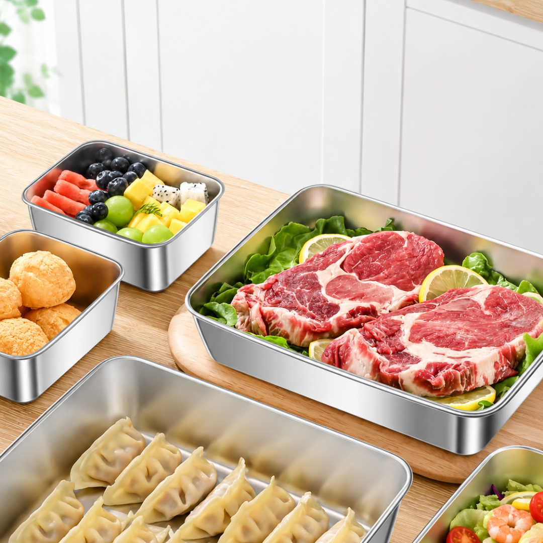 Bandeja de Acero Inoxidable 304 para Alimentos — Conserva y Cocina con Máxima Comodidad