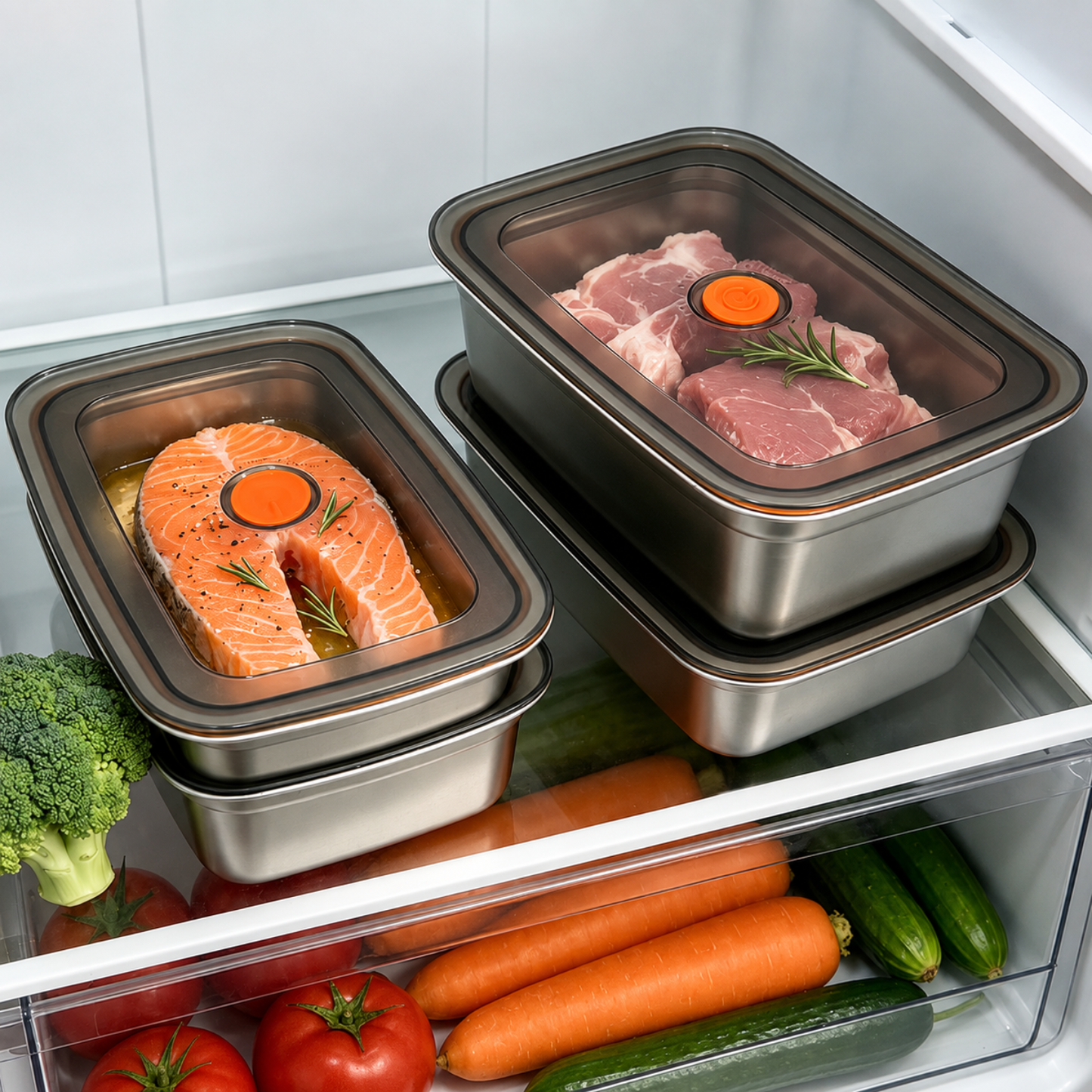 Recipiente antibacteriano al vacío para alimentos de acero inoxidable, 1500 ml – también apto para microondas.