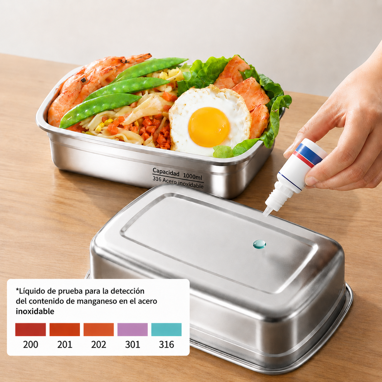 Recipiente para alimentos al vacío antibacteriano en acero inoxidable 316 (19x14x6 cm)