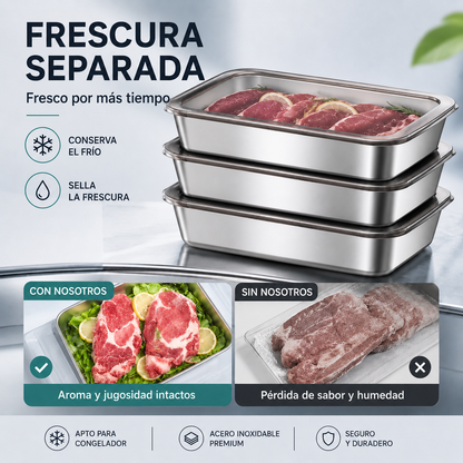Recipiente hermético de acero inoxidable 304: conserva los alimentos frescos por más tiempo, de forma segura y sin olores.