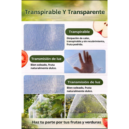 Bolsas de malla transpirables reutilizables para la protección de frutas y verduras – Protege contra insectos, moscas de la fruta y pájaros