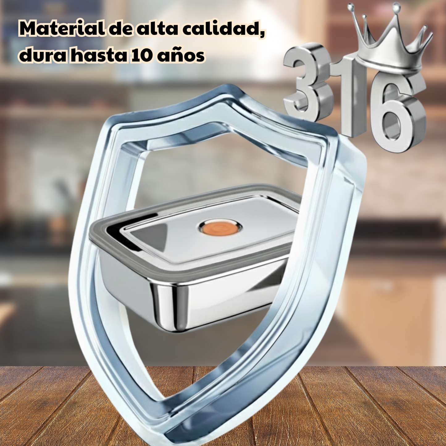 Recipiente hermético antibacteriano de acero inoxidable 316 (19 × 14 × 6 cm)