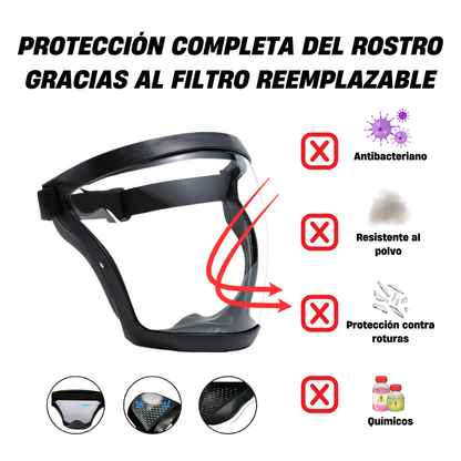 La visera protege el rostro contra el polvo fino y las partículas suspendidas en el aire.
