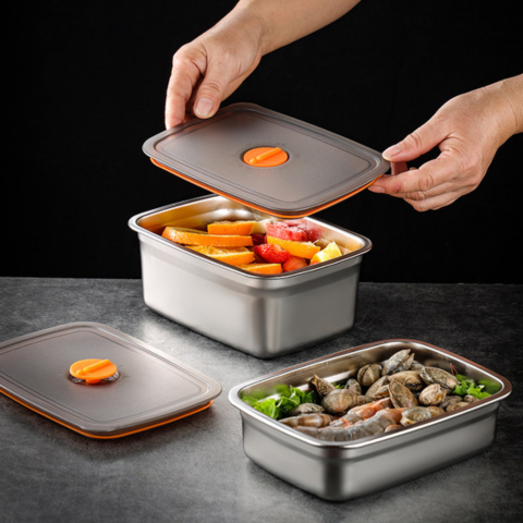 Recipiente antibacteriano al vacío para alimentos de acero inoxidable, tamaño grande de 1500 ml (19 × 14 × 8 cm)