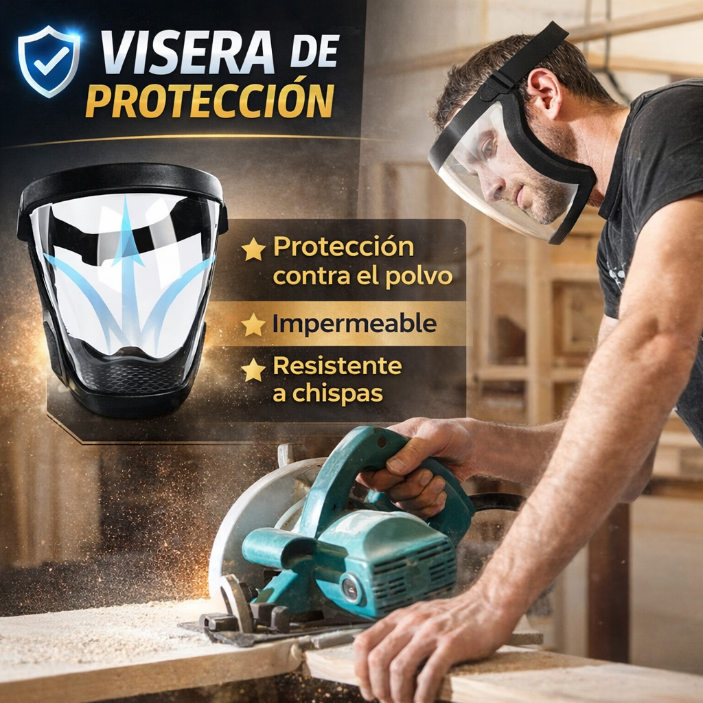 La visera protege el rostro del polvo fino y de la niebla