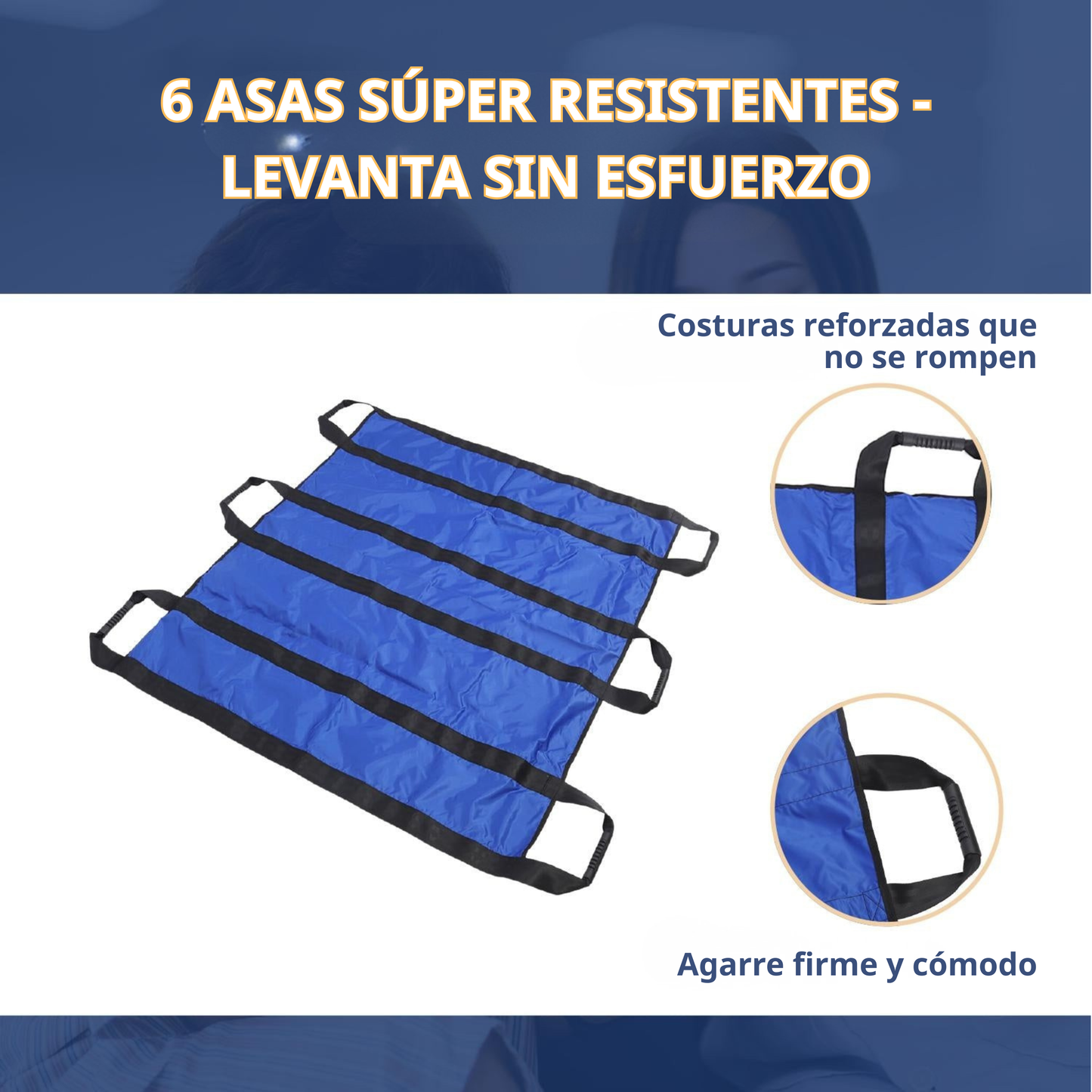 Alfombra de transferencia para pacientes con 6 asas reforzadas — uso médico y cuidado de personas mayores