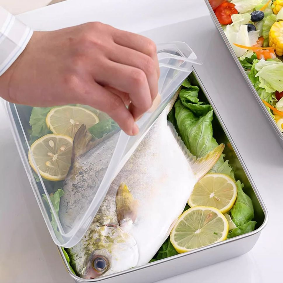Contenedor de acero inoxidable 304 — refri sin malos olores y comida fresca toda la semana.