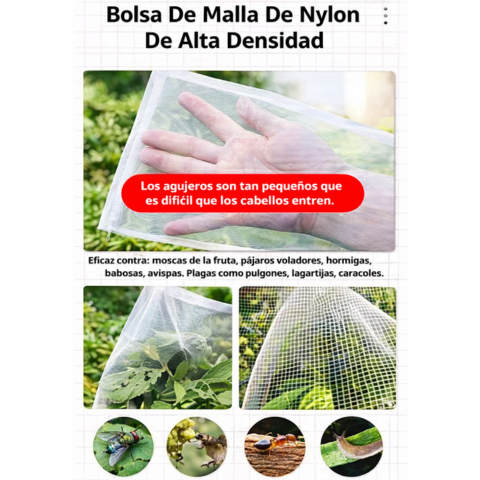 Bolsas de malla transpirables reutilizables para la protección de frutas y verduras – Protege contra insectos, moscas de la fruta y pájaros
