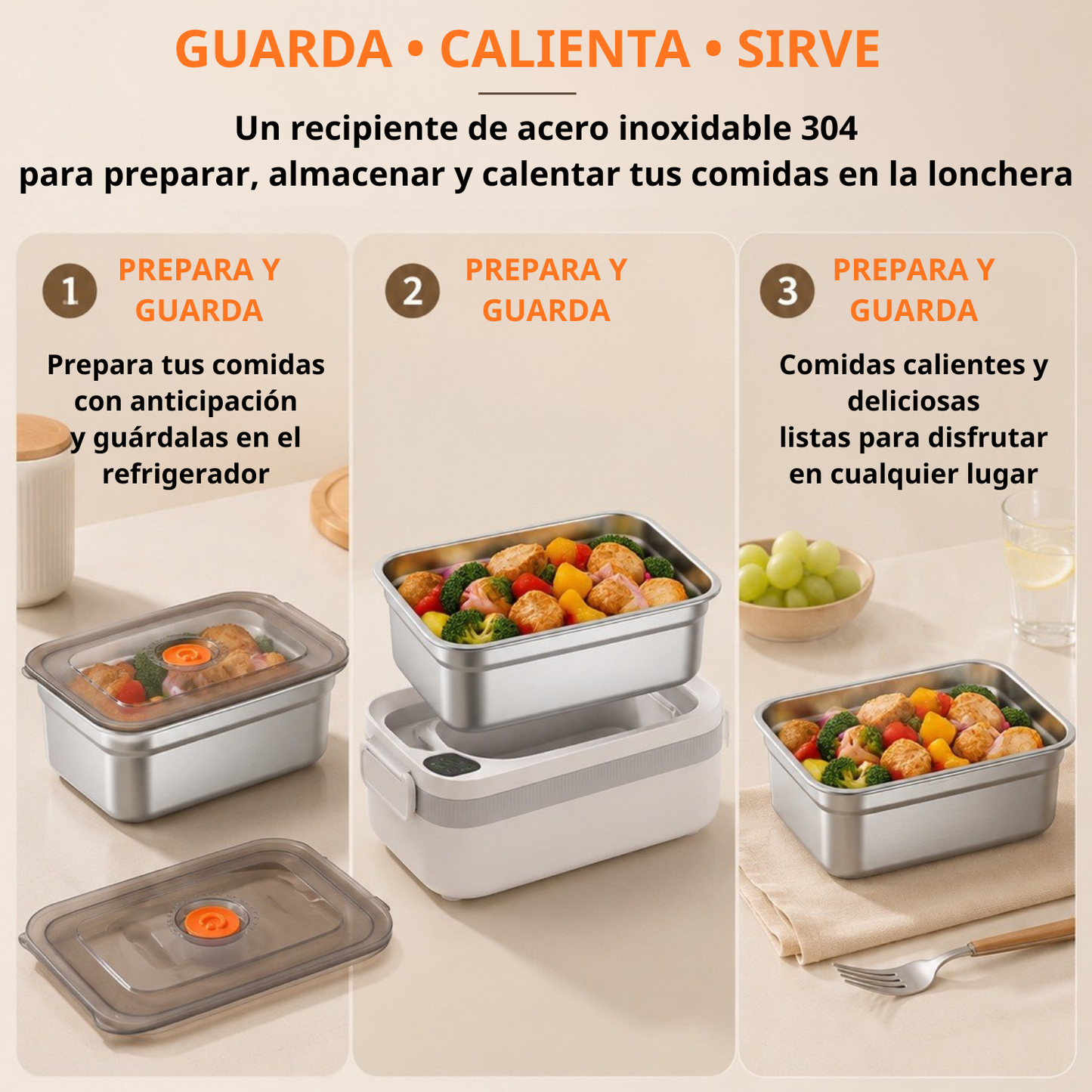 Recipiente antibacteriano al vacío para alimentos de acero inoxidable, 1500 ml – también apto para microondas.