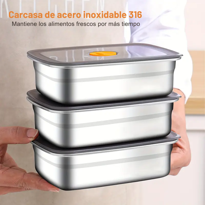 Recipiente de acero inoxidable 316 con capacidad de 1000 ml – Solución segura y práctica para el almacenamiento de alimentos (19 × 14 × 6cm)
