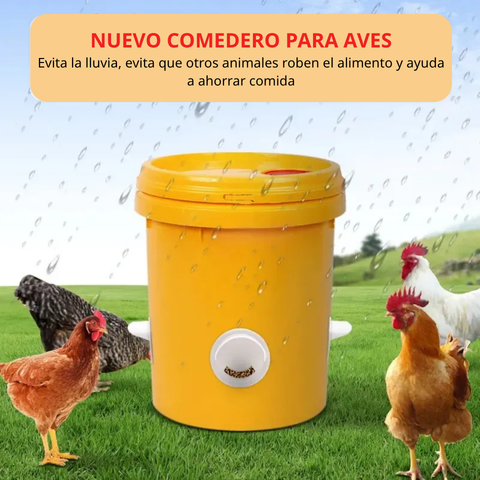 Comedero automático para gallinas y patos, compatible con todo tipo de cubetas – incluye broca y sierra de corona