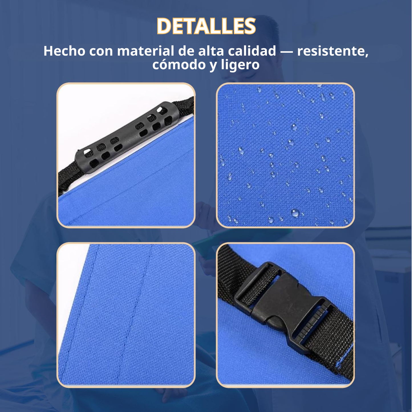 Alfombra de transferencia para pacientes con 6 asas reforzadas — uso médico y cuidado de personas mayores