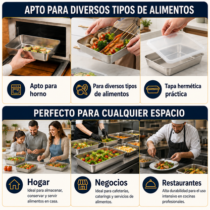 Recipientes inox SUS304 | Alimentos frescos por más tiempo (25×20×5 cm)