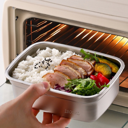 Recipiente antibacteriano al vacío para alimentos de acero inoxidable, tamaño grande de 1500 ml (19 × 14 × 8 cm)
