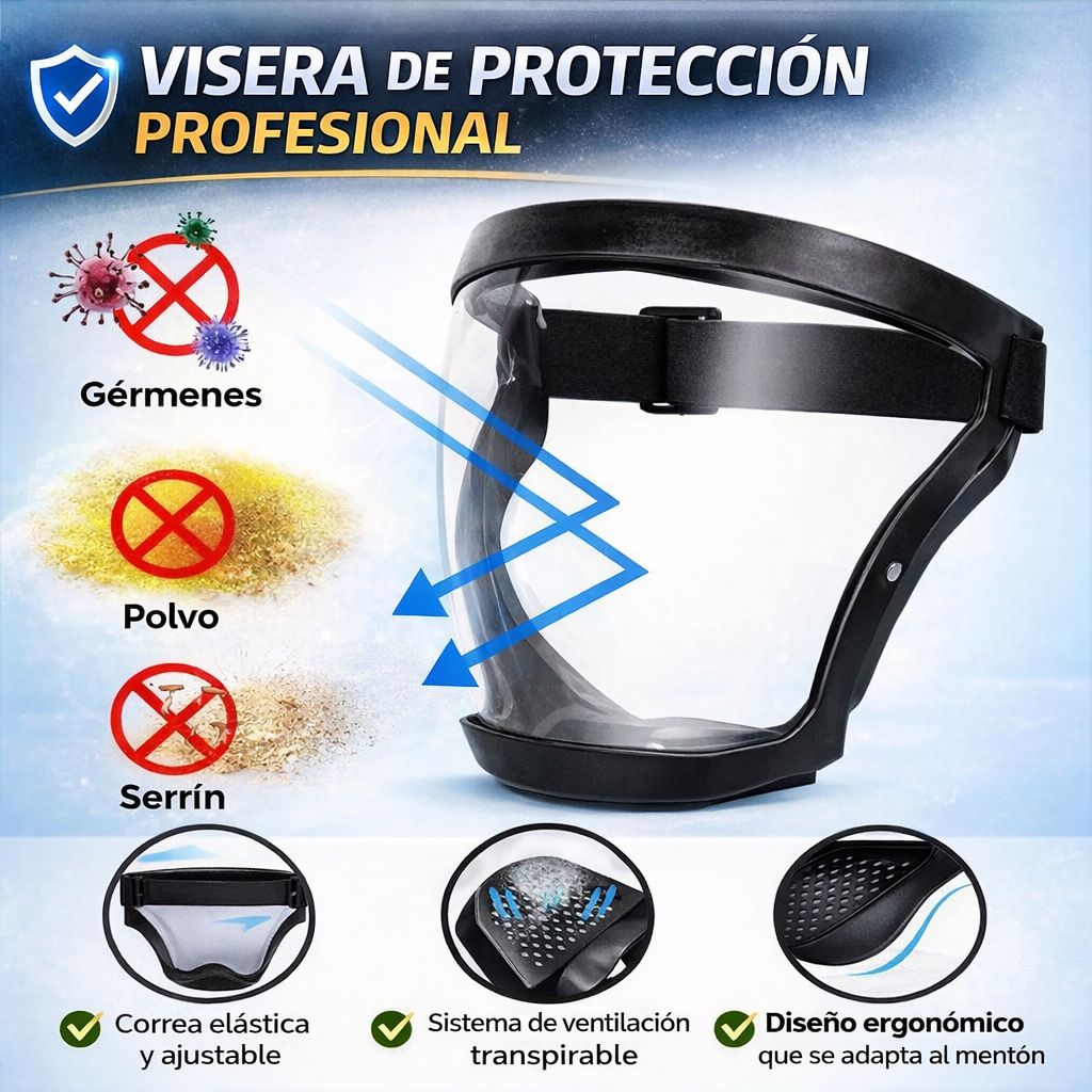 La visera protege el rostro del polvo fino y de la niebla