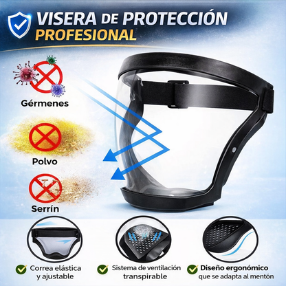 La visera protege el rostro del polvo fino y de la niebla