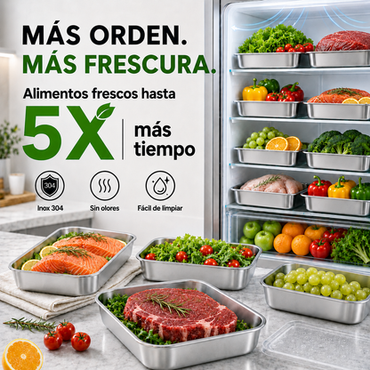 Contenedor de acero inoxidable 304 — refri sin malos olores y comida fresca toda la semana.