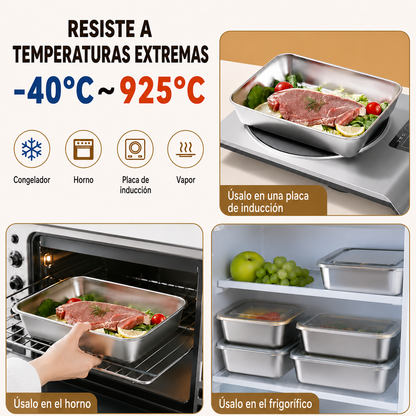 Recipiente hermético de acero inoxidable 304: conserva los alimentos frescos por más tiempo, de forma segura y sin olores.
