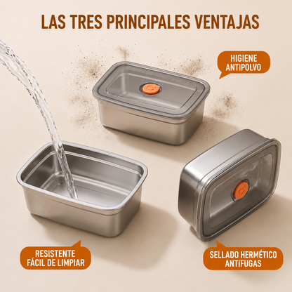 Recipiente para alimentos al vacío antibacteriano en acero inoxidable 316 (19x14x6 cm)