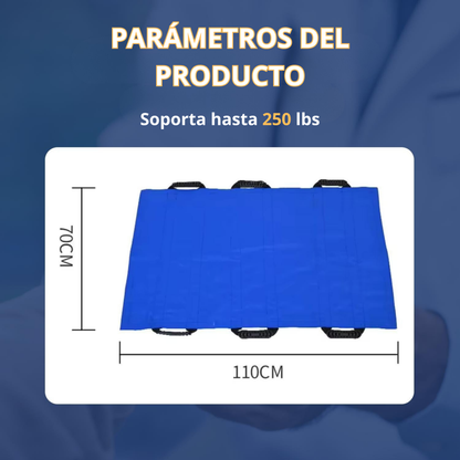 Alfombra de transferencia para pacientes con 6 asas reforzadas — uso médico y cuidado de personas mayores