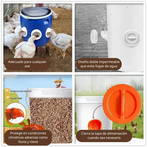 Comedero automático para gallinas y patos, compatible con todo tipo de cubetas – incluye broca y sierra de corona