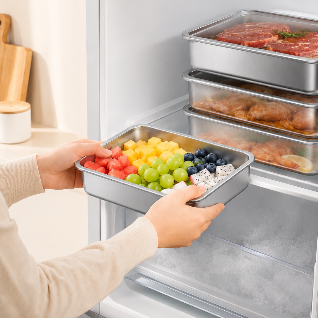 Bandeja de Acero Inoxidable 304 para Alimentos — Conserva y Cocina con Máxima Comodidad