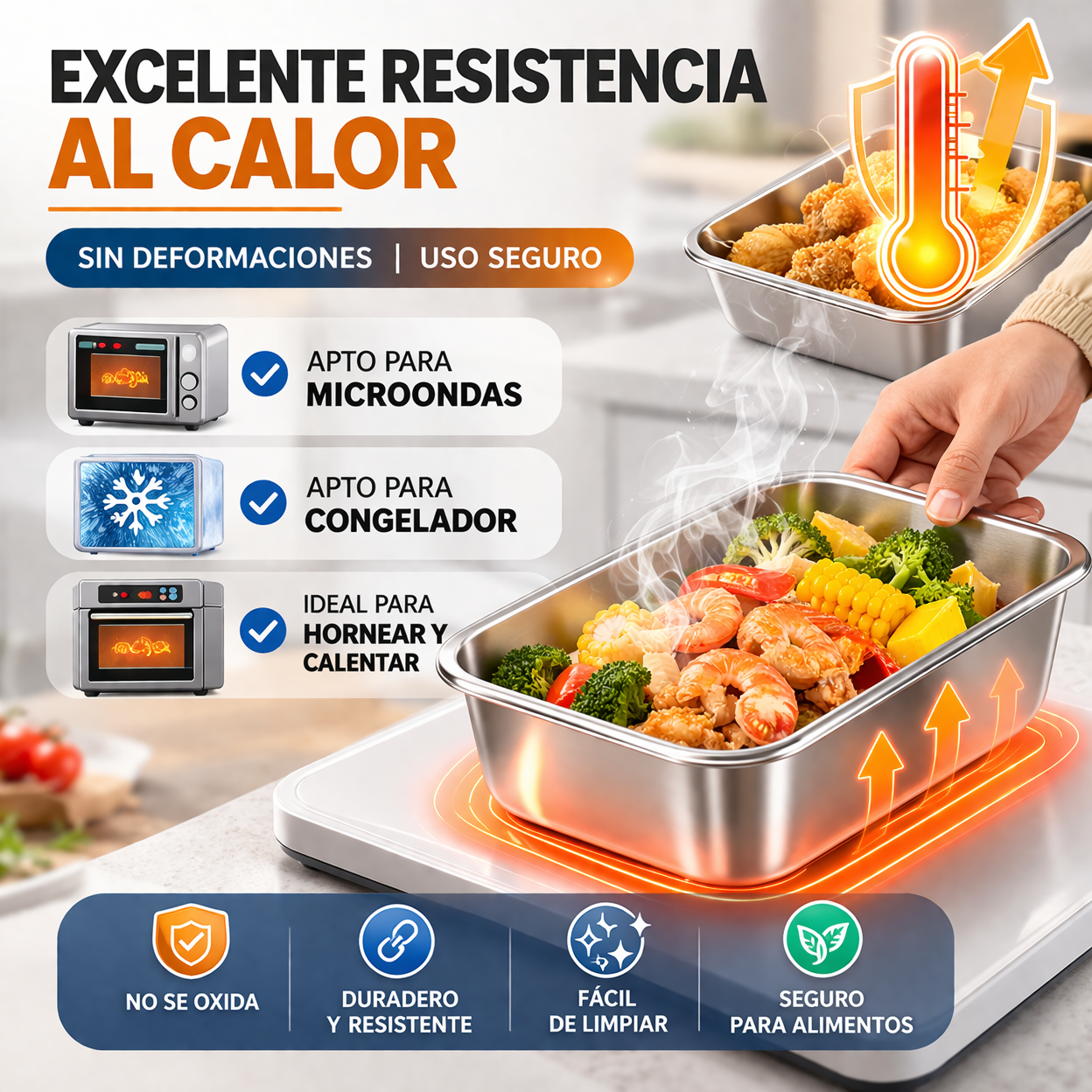Recipiente de acero inoxidable 304 de 2500 ml – Una solución segura y práctica para conservar alimentos (25×20×6 cm)