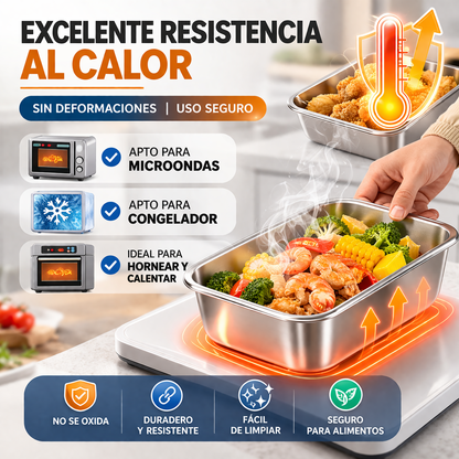 Recipiente de acero inoxidable 304 de 2500 ml – Una solución segura y práctica para conservar alimentos (25×20×6 cm)