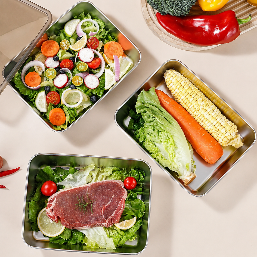 Bandeja de Acero Inoxidable 304 para Alimentos — Conserva y Cocina con Máxima Comodidad