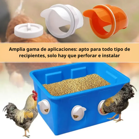 Comedero automático para gallinas y patos, compatible con todo tipo de cubetas – incluye broca y sierra de corona