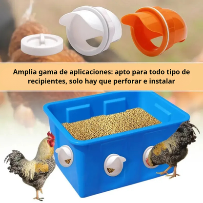 Comedero automático para gallinas y patos, compatible con todo tipo de cubetas – incluye broca y sierra de corona